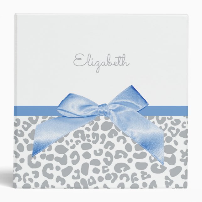 Light Blue Bow With Trendy Leopard Print and Name Binder (Front)