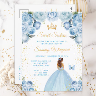 Light Blue Brown Hair Princess Sweet Sixteen Postcard