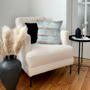 Light Blue Brown White Watercolor Stripes Throw Pillow