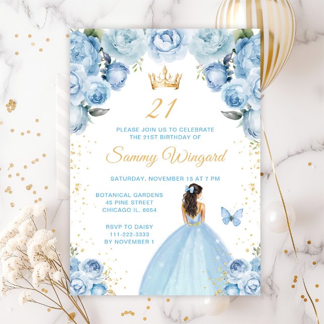 Light Blue Brunette Hair Princess Birthday Party Invitation (Creator Uploaded)