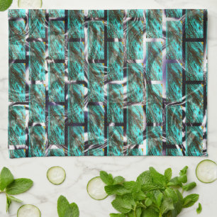 Light blue, bubbles in grid or brick wall effect t kitchen towel