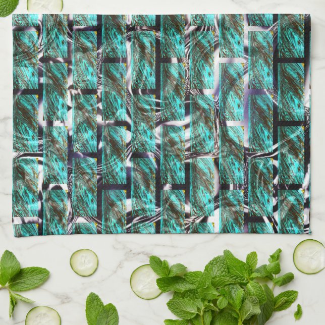 Light blue, bubbles in grid or brick wall effect t kitchen towel (Folded)
