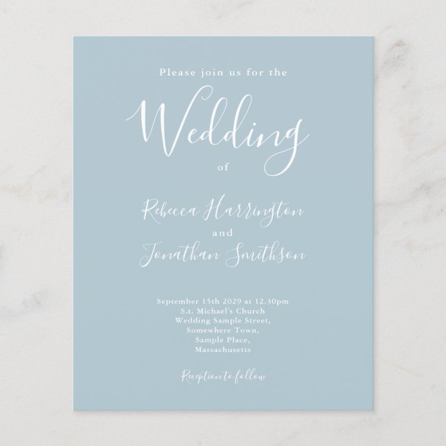 Light Blue Budget Modern Script Wedding Invitation (Front)