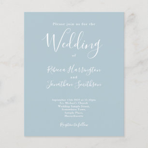 Light Blue Budget Modern Script Wedding Invitation