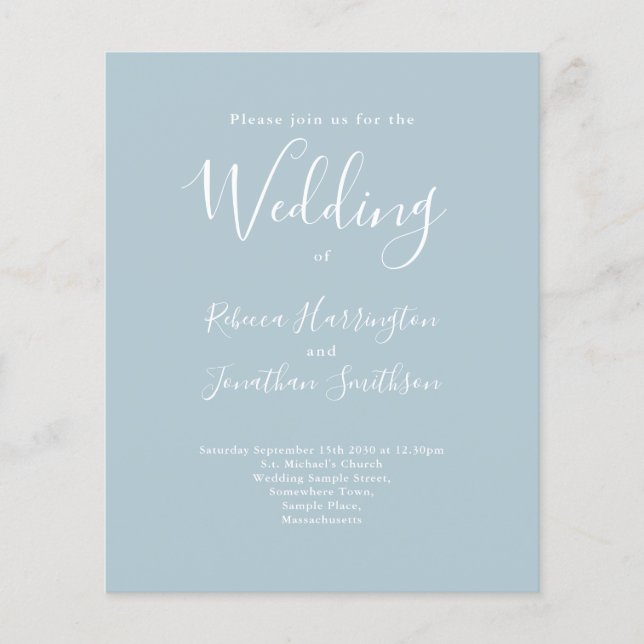 Light Blue Budget Modern Script Wedding Invitation Flyer (Front)