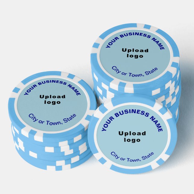Light Blue Business Brand on Poker Chips (Stack)