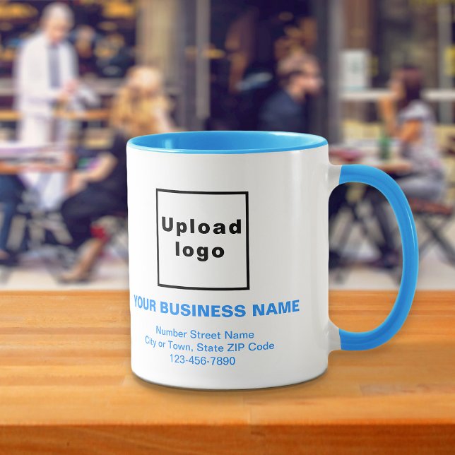 Light Blue Business Brand Texts on Combo Mug (Build brand name awareness. Light blue and white combo mug with your business brand.)