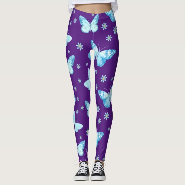 Light Blue Butterflies  Leggings (Front)