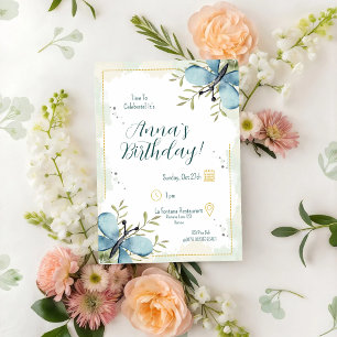 Light Blue Butterfly Watercolour Birthday Invitation