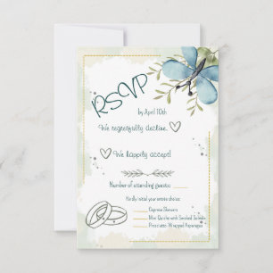 Light Blue Butterfly Watercolour  RSVP Card