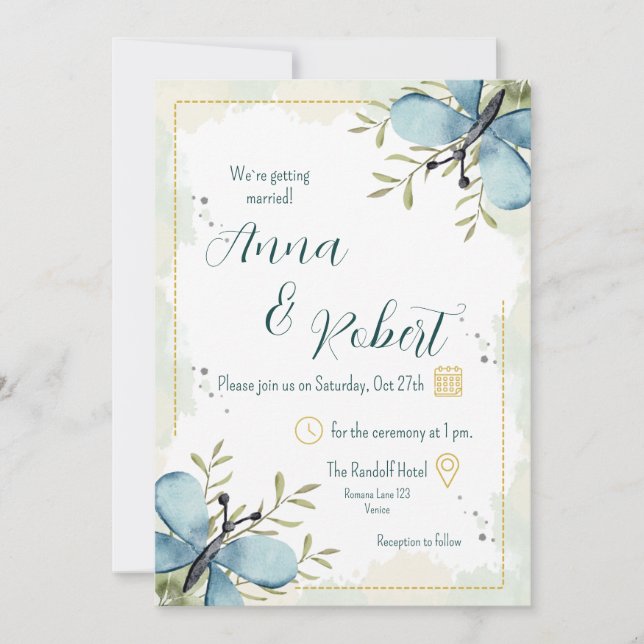 Light Blue Butterfly Watercolour Wedding Invitation (Front)