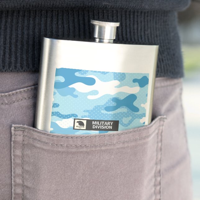 Light Blue Camouflage Pattern Military  Hip Flask (In Situ)