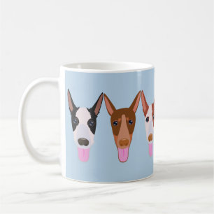Light Blue Cartoon Podenco Dog Faces Coffee Mug
