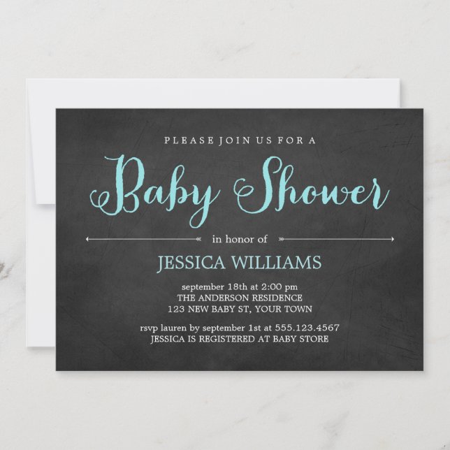 Light Blue Chalkboard Baby Shower Invitation (Front)