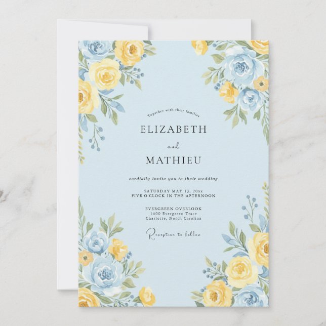 Light Blue Cheerful Botanical Wedding Invitation (Front)