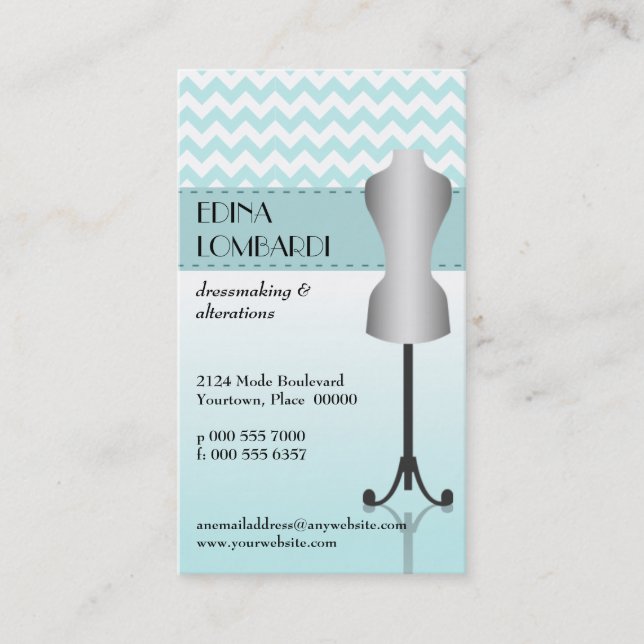Light Blue Chevron Dress Form Business Card (Front)