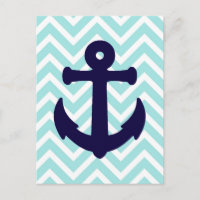 Light Blue Chevron Nautical Anchor Postcard 2
