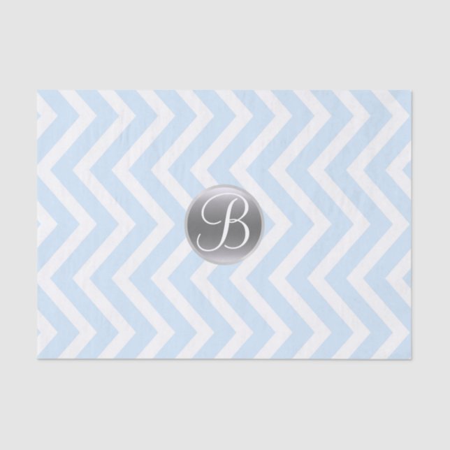 Light Blue Chevron Print Monogram Letter Initial Tissue Paper (Front)
