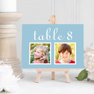 Light Blue Childhood Photo Table Number Card