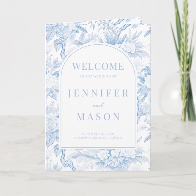 Light blue Chinoiserie Porcelain Wedding foldable Program (Front)