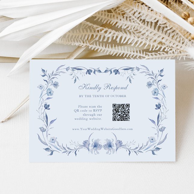 Light Blue Chinoiserie | QR Code Wedding RSVP Card (Creator Uploaded)