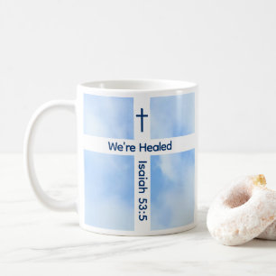 Light Blue Christian Cross Bible Verse Healing Coffee Mug