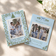 Light Blue Christmas Greenery Bow Family Photo
