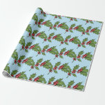 Light Blue Christmas Mistletoe Pattern Wrapping Paper<br><div class="desc">This wrapping paper with green leaves and red mistletoe berries is great to make your Christmas holiday gifts look special. The background colour can be changed, just click on "Edit using design tool".</div>