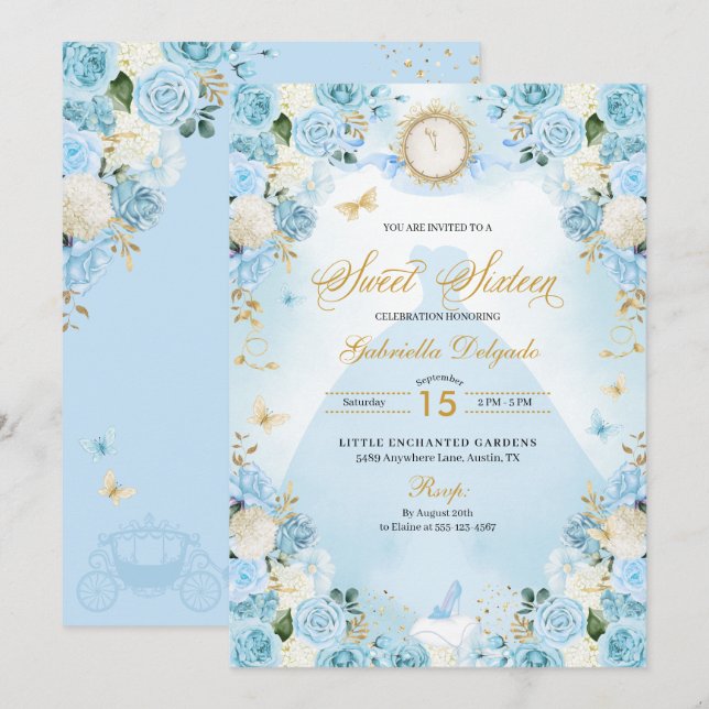Light Blue Cinderella Princess Dress Sweet 16 Invitation (Front/Back)