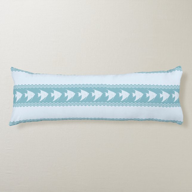 Light Blue Coastal Angelfish Stripes Body Pillow (Front)