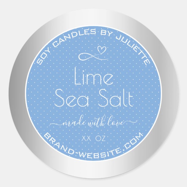 Light Blue Cool Silver Effect Lime Sea Salt Labels (Front)