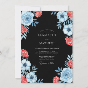 Light Blue Coral Floral Romantic Wedding Invitation