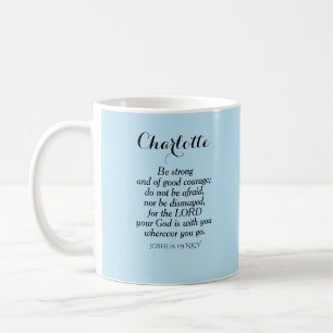 Light Blue Courage Bible Verse Custom Name Simple Coffee Mug