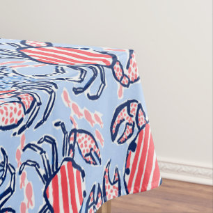 Light Blue Crab / Red Striped Crabs Navy Starfish Tablecloth