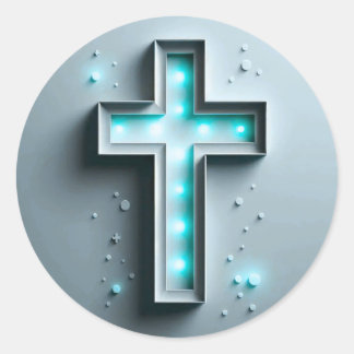Light Blue Cristian Cross  Classic Round Sticker