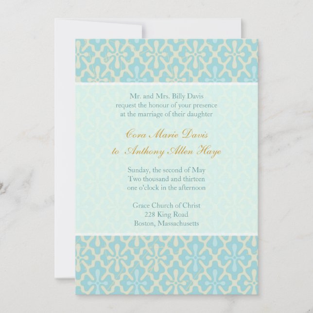 Light Blue Cross Damask Wedding initivation Invitation (Front)
