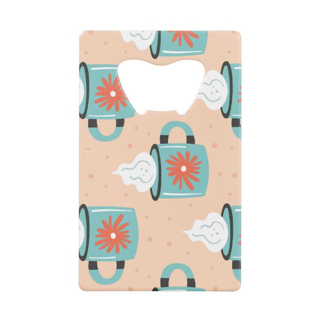 Light Blue Cup Seamless Pattern. Credit Card Bottle Opener (Front)