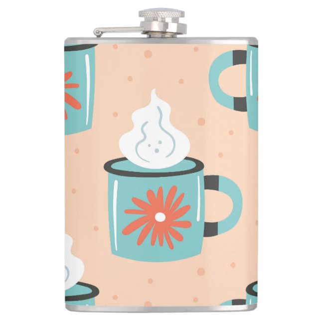 Light Blue Cup Seamless Pattern. Hip Flask (Front)