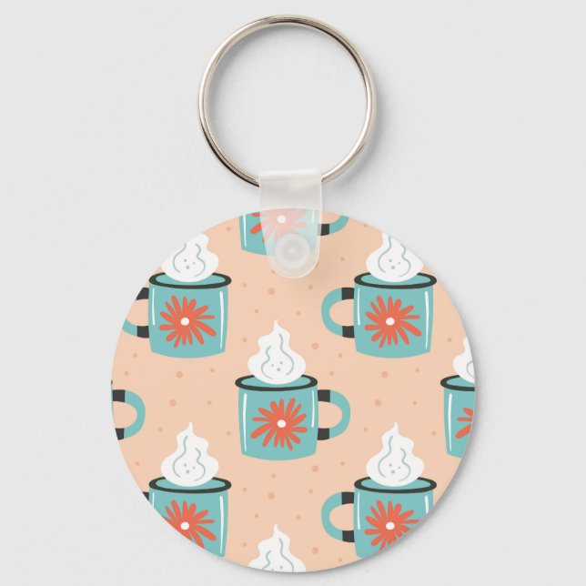 Light Blue Cup Seamless Pattern. Keychain (Front)