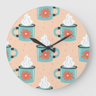 Light Blue Cup Seamless Pattern. Large Clock