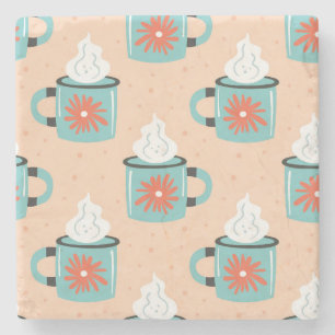Light Blue Cup Seamless Pattern. Stone Coaster