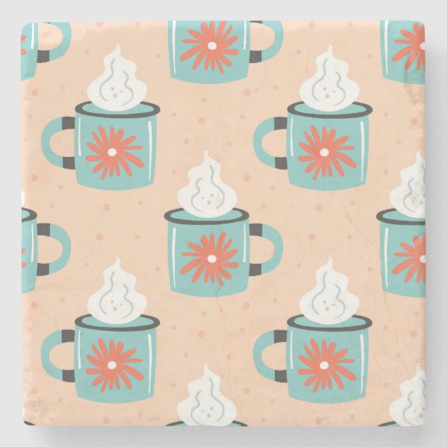 Light Blue Cup Seamless Pattern. Stone Coaster (Front)