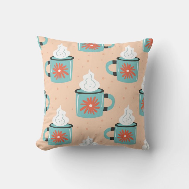 Light Blue Cup Seamless Pattern. Throw Pillow (Front)