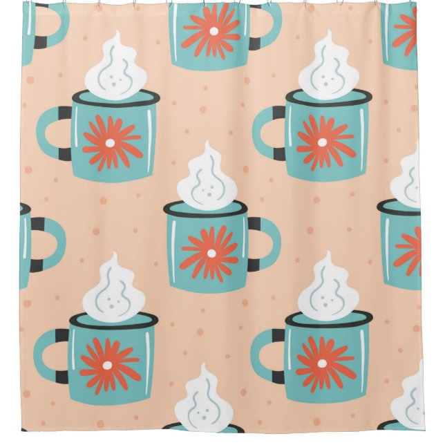 Light blue cup with steam seamless pattern, textur (Front)