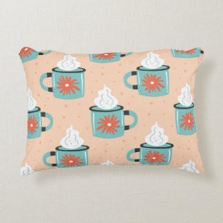 Light blue cup with steam seamless pattern, textur accent pillow