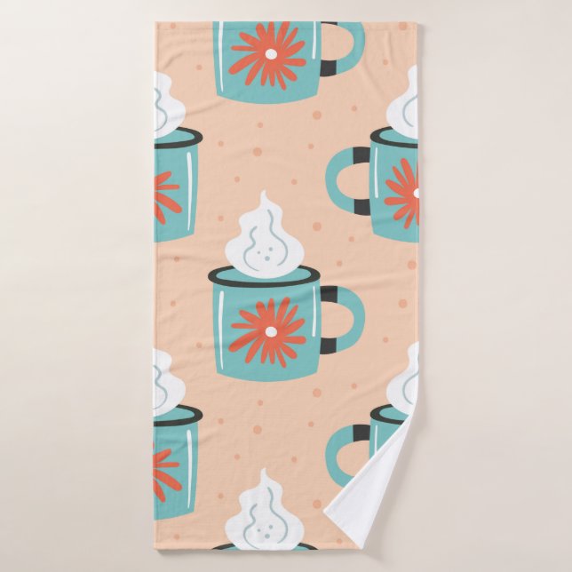Light blue cup with steam seamless pattern, textur bath towel (Bath Towel)
