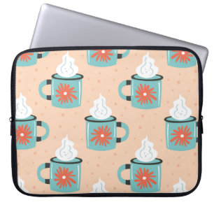Light blue cup with steam seamless pattern, textur laptop sleeve