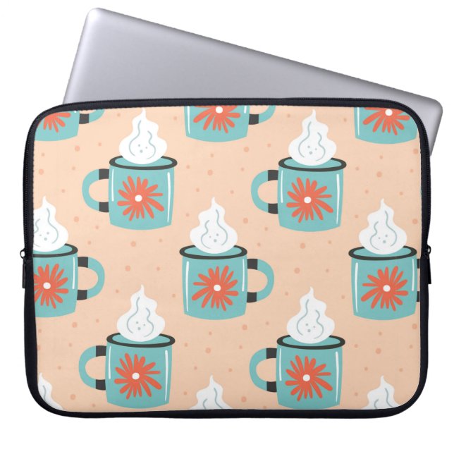 Light blue cup with steam seamless pattern, textur laptop sleeve (Front)