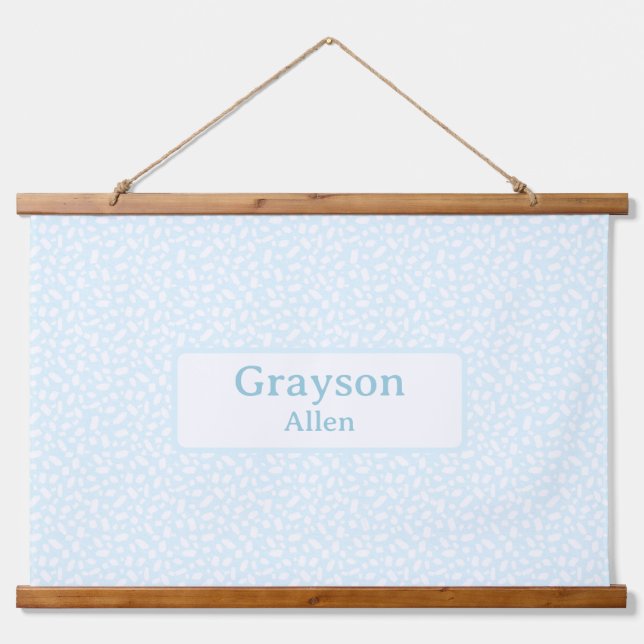 Light Blue Custom Name Boy Nursery Decor Hanging Tapestry (Front)