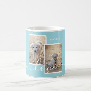 Light Blue Custom Photos With Name & Love Text Coffee Mug